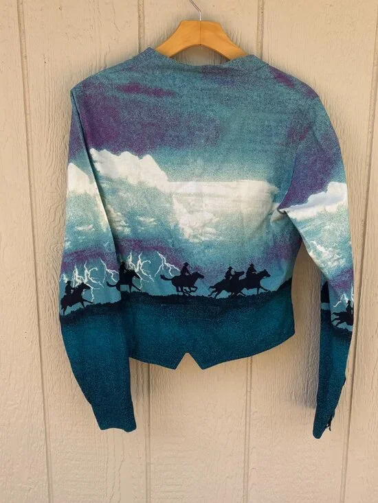 Vintage Wrangler Button Up Shirt Womens Medium Blue Western Cowgirl Rodeo Horses - Picture 6 of 8